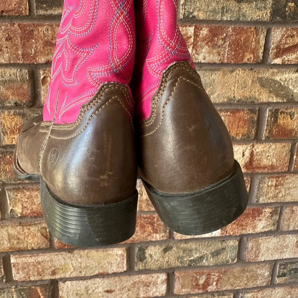 Ariat Girls Brown Pink Western Cowgirl Boots Square Toe Western Size 1.5 Youth